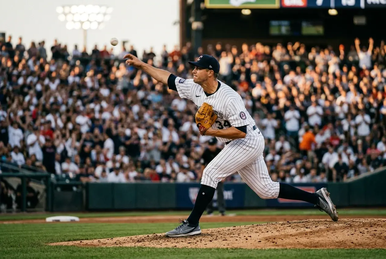 Pitcher de béisbol MLB en el montículo preparándose para lanzar durante un partido